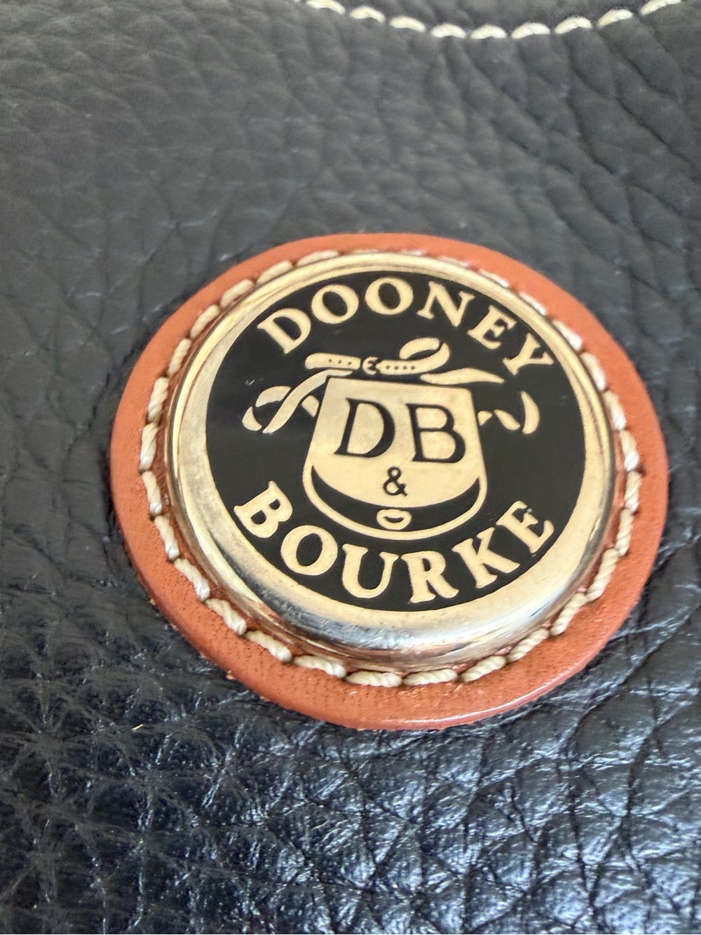 Dooney & Bourke Black Pebbled Leather Cognac Satchel Shoulder Bag - Picture 2 of 13